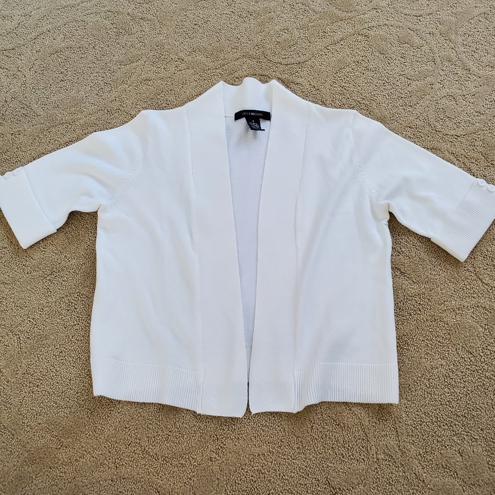 Womens 89th & Madison Open Front Crop Cardigan Shrug Short Sleeve Knit White S